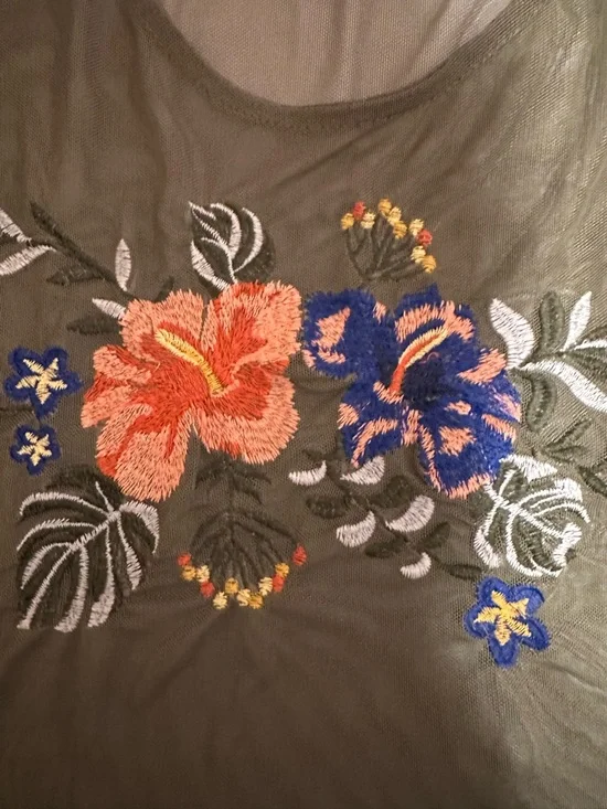 Boho olive green sheer top with embroidery S festival Coachella retro y2k - Picture 3 of 5